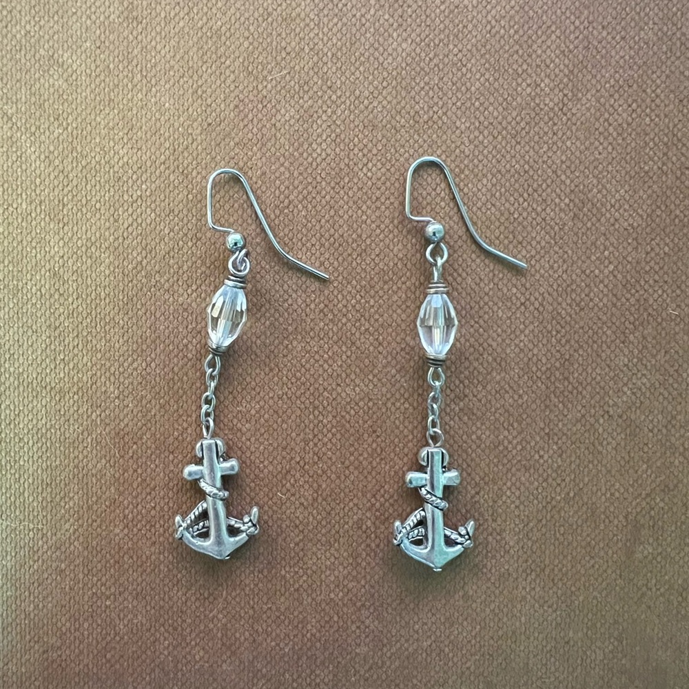 Silver Anchor Dangle Earrings
